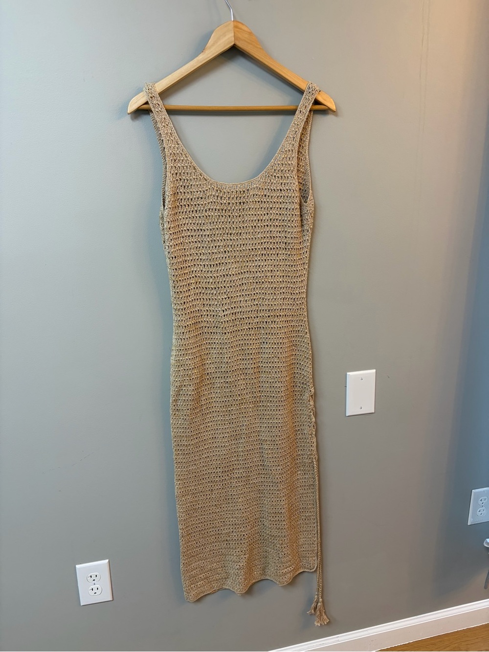 Sleeveless Beige Crochet Maxi Dress - Knit Tank Midi